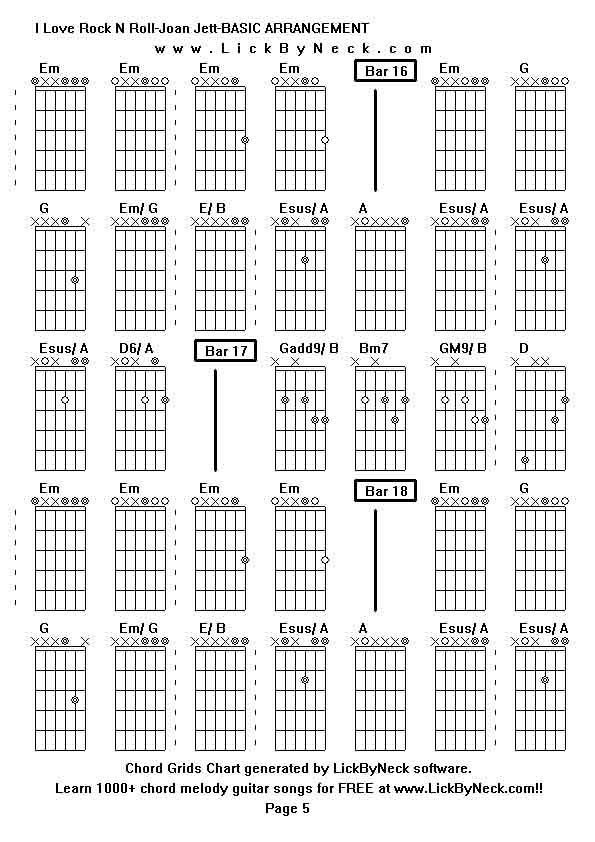 Chord Grids Chart of chord melody fingerstyle guitar song-I Love Rock N Roll-Joan Jett-BASIC ARRANGEMENT,generated by LickByNeck software.